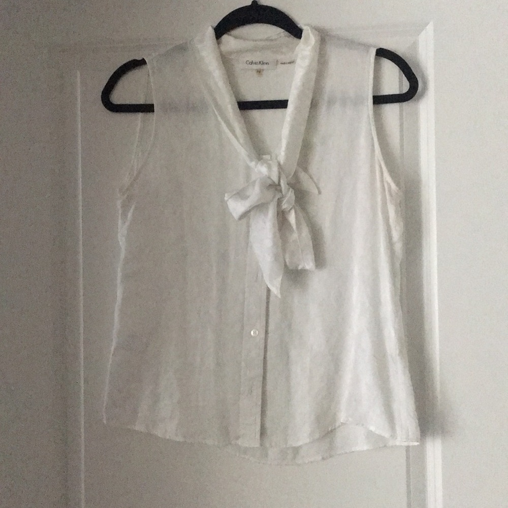 {Calvin Klein} leopard print white top